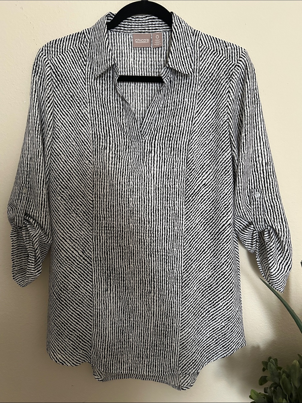 Chico's Black and White Striped Tunic Shirt